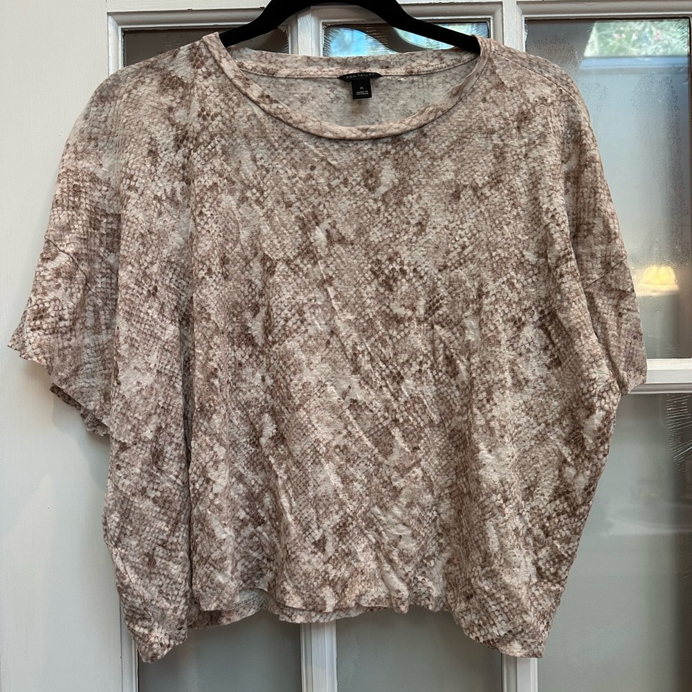Ann Taylor 100% Linen Tan Taupe Snakeskin Print Women's Crop Cropped Top Size XL